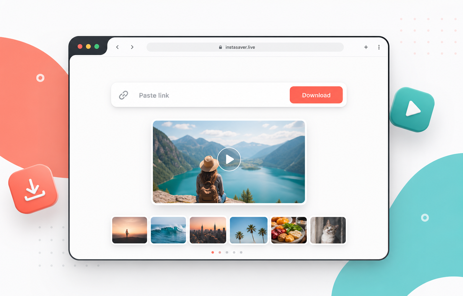 InstaSaver.live downloader interface mockup